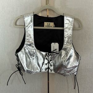 NWT Fashion Brand Company Silver Lace Up Corset Top